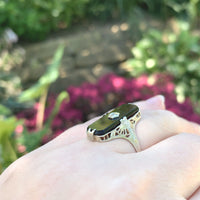 14k White Gold Genuine Natural Onyx Filigree Ring w/ Diamond Size 6.75 (#J6209)