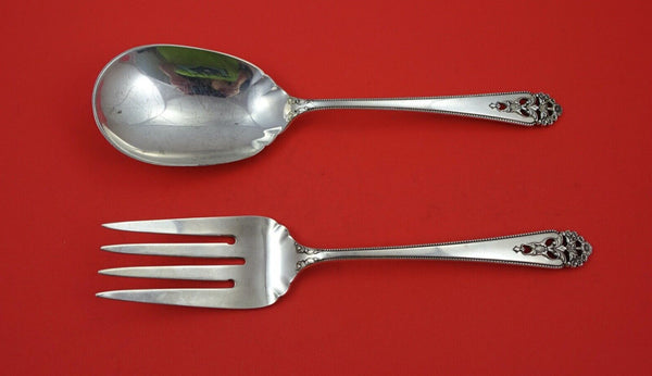 Queens Lace by International Sterling Silver Salad Serving Set 9 1/8"