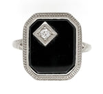 18k Gold Filigree Genuine Natural Black Onyx Ring with Corner Diamond (#J6613)