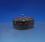 Asian .950 Silver Pill Box with Multi-Colored Enamel 5/8" x 1" .43 ozt. (#6856)