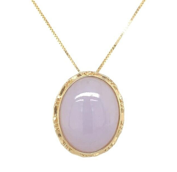 14k Yellow Gold Light Lavender Jade Jadeite Pendant with Box Chain (#J6659)