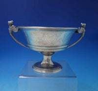 French .950 Silver Pedestal Bowl Cast Winged Angels Birds Shields Flowers #5427