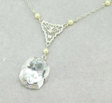 Art Deco 10k White Gold Filigree Aquamarine Pendant Pale Ice Blue (#J5026)