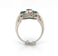 14k Gold Filigree Genuine Natural Green Onyx / Chrysoprase Diamond Ring (#J6213)