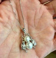 14k White Gold Pearl and Diamond Bee Fly Pendant (#J5206)