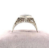 10k White Gold Hexagon Moss Genuine Natural Agate Filigree Ring (#J5749)