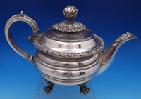 Gadroon by Unknown Silverplate Tea Pot w/ Chrysanthemum Finial Lion Feet (#8296)