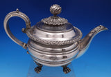 Gadroon by Unknown Silverplate Tea Pot w/ Chrysanthemum Finial Lion Feet (#8296)