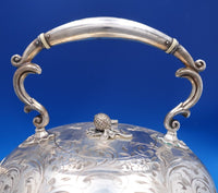 Martin, Hall and Co English Silverplate Kettle on Stand Bright-Cut w/Rams #7418