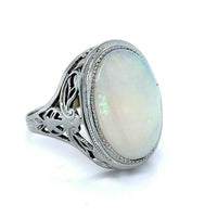 14k White Gold Filigree Large 4.70ct Genuine Natural Opal Ring (#J4988)