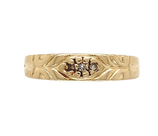 14k Yellow Gold Wedding Band Ring with Three Genuine Natural Diamonds (#J7288)