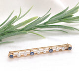 Antique 14k Yellow Gold Bar Pin with Montana Sapphires and Pearls (#J7531)