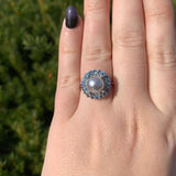 14k White Gold 9mm Blue Akoya Pearl and Aquamarine Ring Size 7 Jewelry (#J7067)