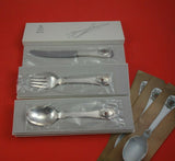 Georg Jensen Sterling Silver Dessert Set 3pc Carnelian Inset Stone Hand Hammered