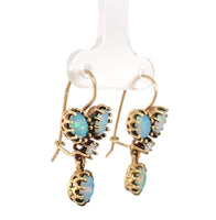 14k Yellow Gold Genuine Natural Opal Diamond Drop Earrings w/Lively Color #J7297