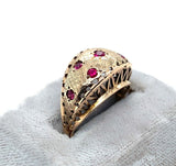 14k Yellow Rosey Gold Retro Synthetic Lab-Created Ruby Dome Ring (#J6311)