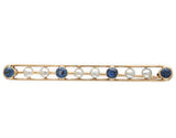 Antique 14k Yellow Gold Bar Pin with Montana Sapphires and Pearls (#J7531)
