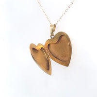 14k Yellow Gold Heart Locket Pendant with Engraved Stripes Jewelry (#J6231)
