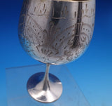 Bright-Cut .925 Silver Water Goblet with Leaves and Flowers 6" x 2 3/4" (#7810)