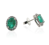 Platinum 1.48cttw Fine Genuine Natural Emerald Diamond Stud Earrings (#J6718)