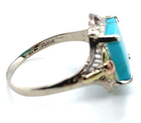 10k Gold Genuine Natural Turquoise Ring w/ Rose and Green Gold Flowers (#J6565)
