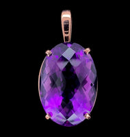 14k Rose Gold 20.56 Carat Oval Genuine Natural Amethyst Pendant (#J7229)