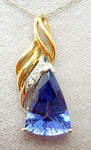 14k Gold 3.47ct Trillion Genuine Natural Tanzanite Pendant with Diamonds (#J718)