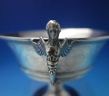 French .950 Silver Pedestal Bowl Cast Winged Angels Birds Shields Flowers #5427