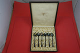 Norwegian Sterling Silver Demitasse Spoon Set of 6 in fitted box enameled 3 7/8"