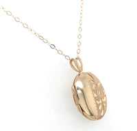 14k Yellow Gold Very Small Oval Locket Engraved Flower with Chain (#J6523)