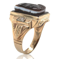 10k Yellow Gold Men's Ring with Stone Double Warrior Cameo Size 9.25 (#J6634)