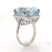 18k White Gold Large 15.55 Carat Genuine Natural Aquamarine Diamond Ring #J7013