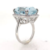 18k White Gold Large 15.55 Carat Genuine Natural Aquamarine Diamond Ring #J7013