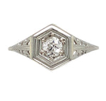 14k White Gold Art Deco Filigree Ring w/ .22ct Genuine Natural Diamond (#J6818)