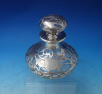 Alvin Glass Dresser Jar w/ Sterling Silver Overlay Floral #3109 6" x 5" (#5940)