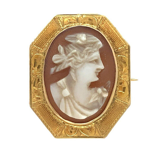 10k Yellow Gold Genuine Natural Shell Cameo Small Pendant Pin Jewelry (#J6892)