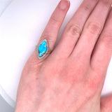 14k Gold Art Deco Genuine Natural Turquoise Marquise Filigree Ring (#J5187)