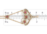 Victorian 14k Gold Heart Shaped Flower Lavaliere Necklace w/Pearls Stones #J7542