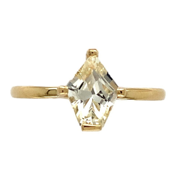 18k Gold Solitaire Ring with Fancy Shield Shaped 1.04ct Yellow Sapphire (#7223)