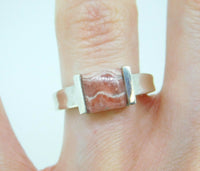 Sterling 8mm Pink Genuine Natural Rhodochrosite Cabochon Ring Square (#J5046)