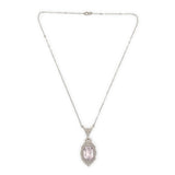 Art Deco 10k White Gold Filigree Pendant Necklace with Pink Stone (#J7357)