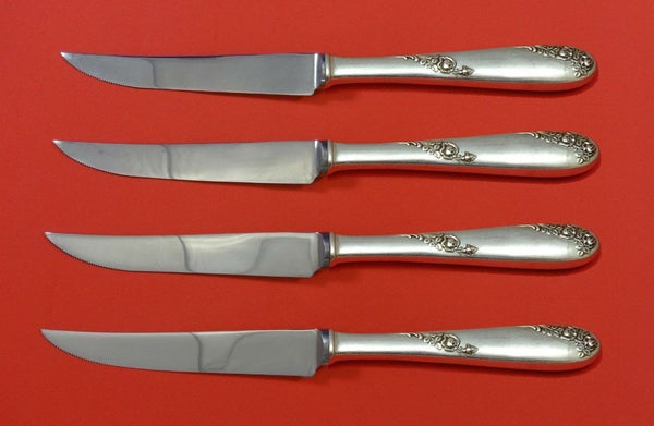 Sweetheart Rose by Lunt Sterling Silver Steak Knife Set 4pc HHWS Custom 8 1/2"