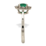 14k White Gold .59ct Genuine Natural Emerald and Diamond Halo Ring (#J7371)