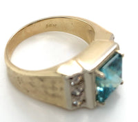 14k Gold 3.55 Carat Blue Genuine Natural Zircon Men's Ring w/ Diamonds (#J6920)