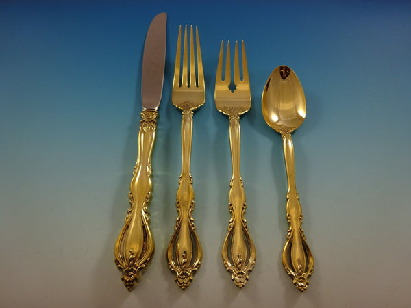 Grand Regency by International Sterling Silver Flatware Service For 8 Set Gold