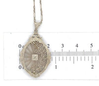 14k Gold Genuine Rock Crystal Quartz Diamond Pendant w/ Filigree Overlay #J6656