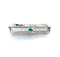 10k White Gold Filigree Synthetic Lab-Created Emerald Pin (#J5279)