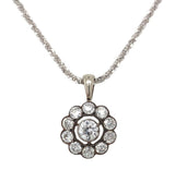 European 14k Gold and Silver Rosette Genuine Natural Diamond Pendant (#J6628)