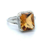 Deco 14k White Gold Filigree 2.88ct Genuine Natural Citrine Ring (#J4983)