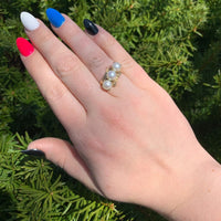 14k Yellow Gold Ring w/ Cultured Pearls and Engraved Flowers Size 6.75 (#J6615)